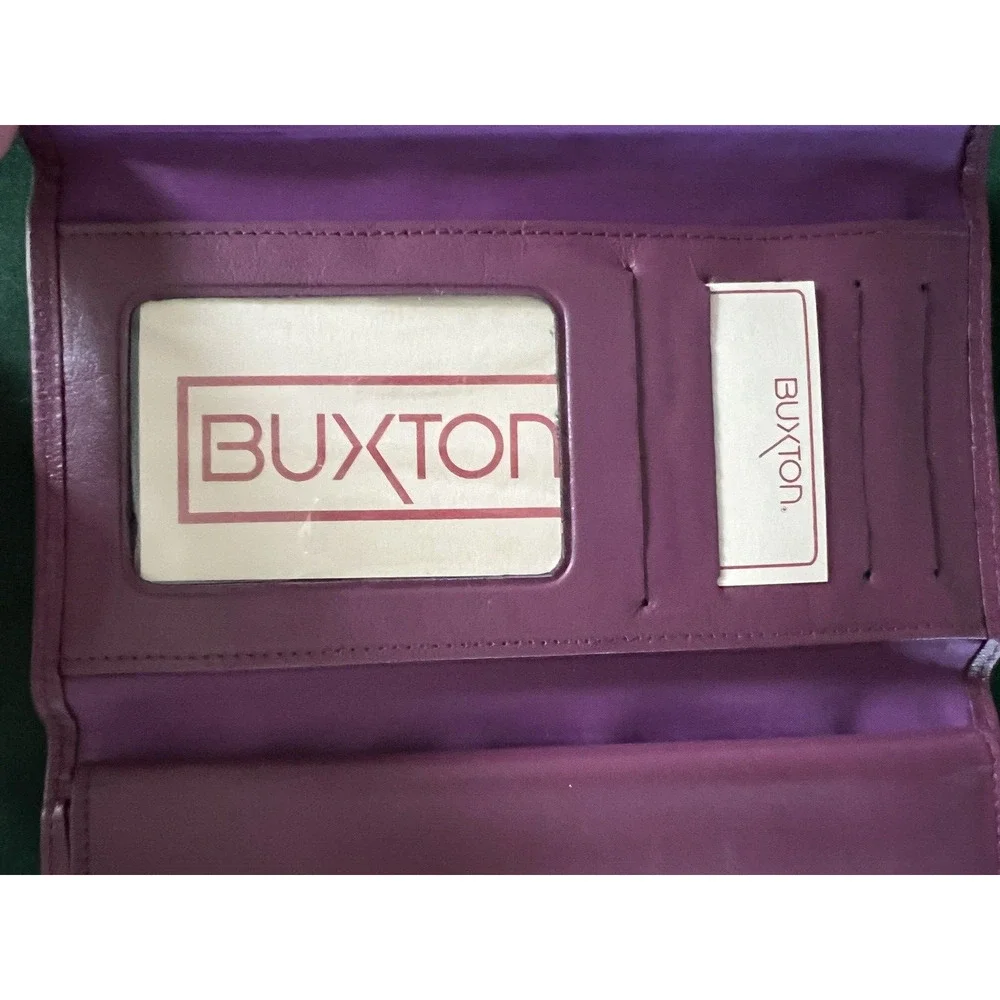 NWOT VTG Buxton Burgundy Leather Long Wallet Clutch Coin Checkbook Organizer